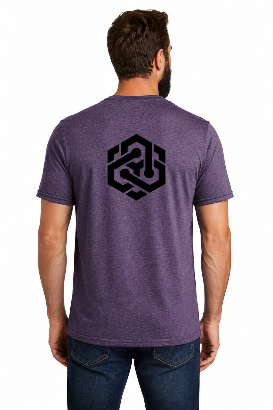 Purple tee, back, black logo