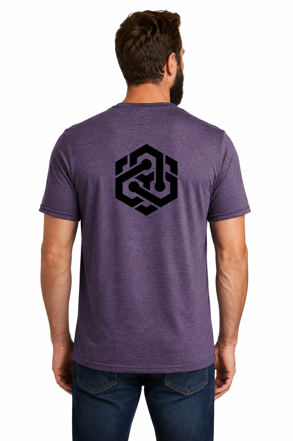 Purple tee, back, black logo