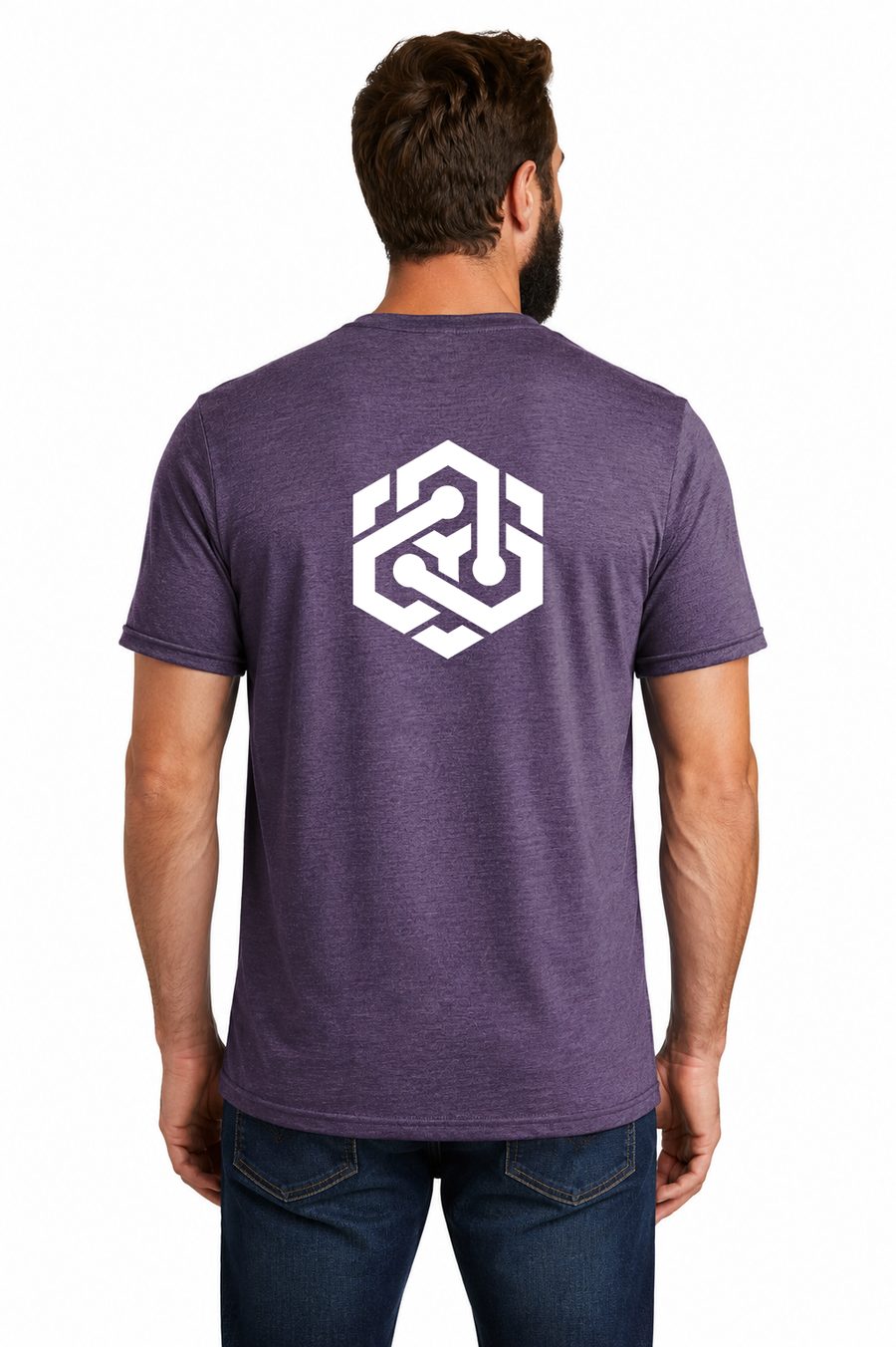 Purple tee, back, white logo