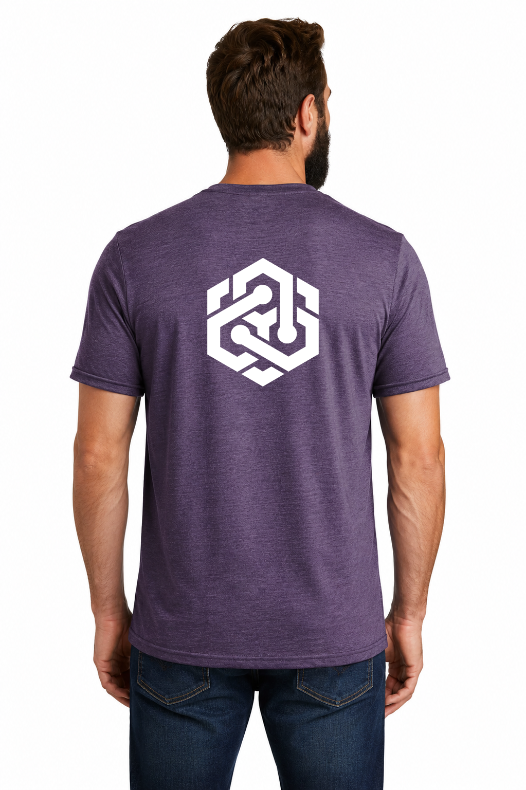 Purple tee, back, white logo
