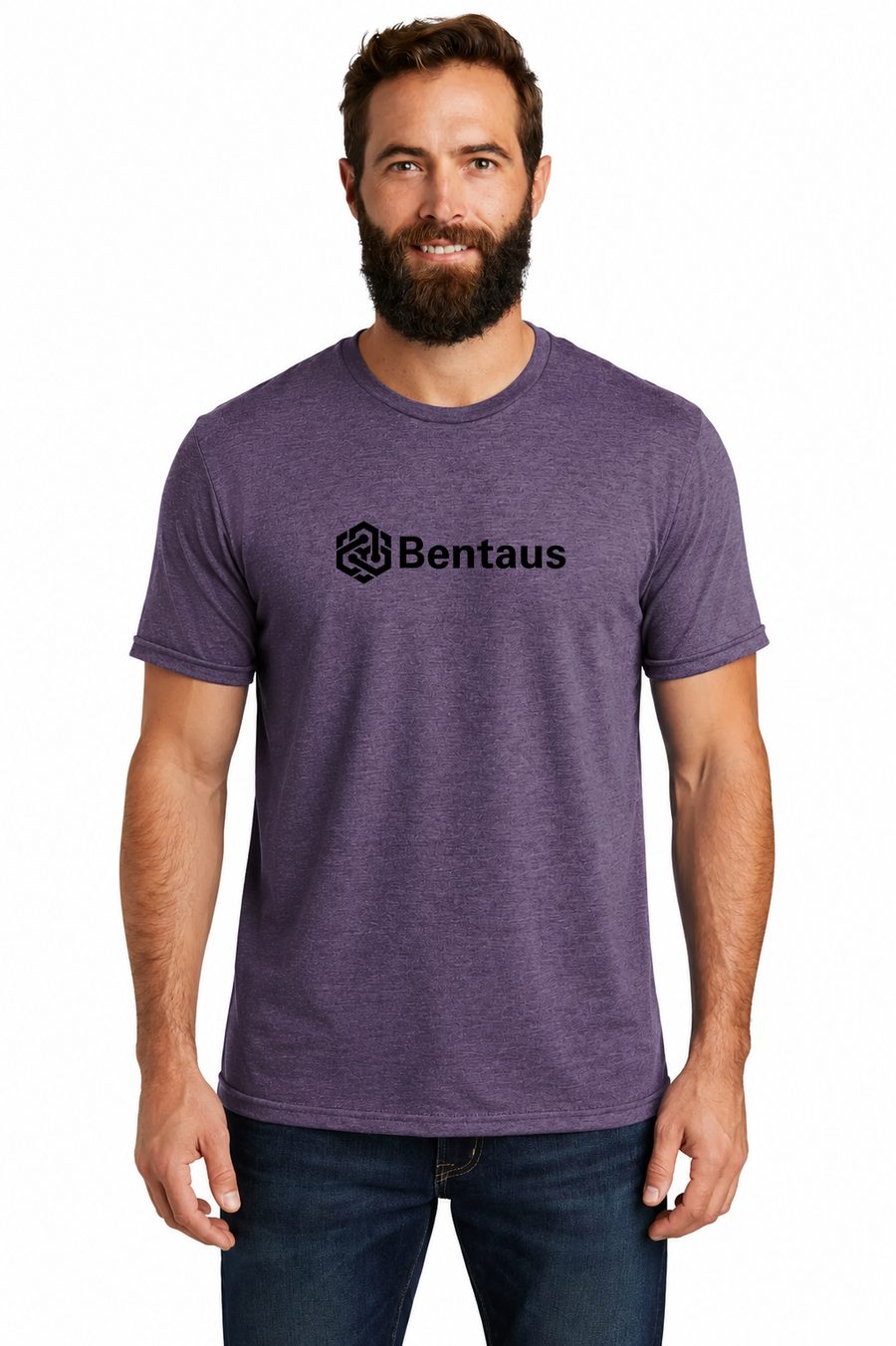 Purple tee, front, black logo
