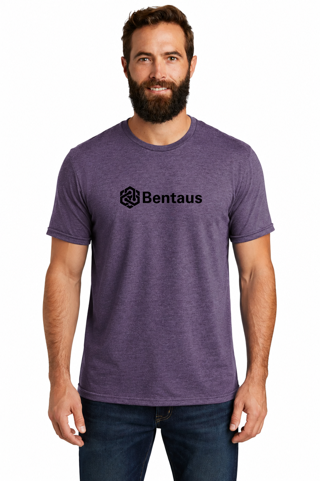 Purple tee, front, black logo
